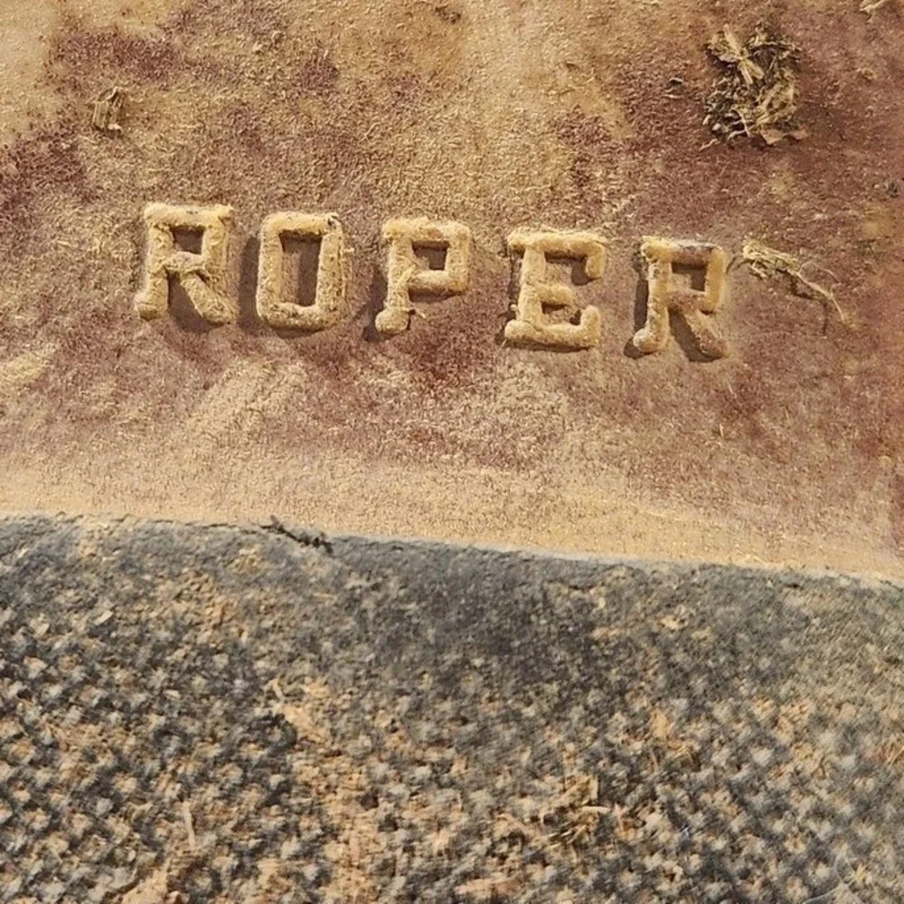 Roper Boots Girls Size 3 Brown Western Cowboy‎ Square Toe Blue Glitter Inlay